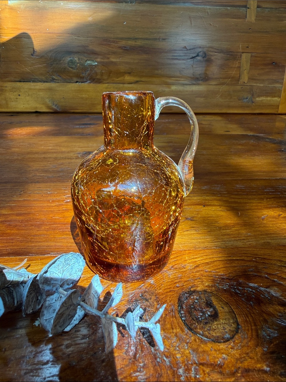 🌿Vintage 70’s Amber Crackle Glass Jug